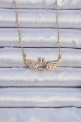 316L Çelik Zincir Altın Renk Kanatlı Tektaş Kolye