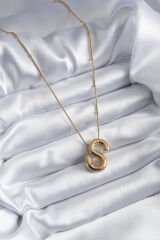 316L Çelik Gold Renk Bubble ''S'' Harf Model Kadın Kolye