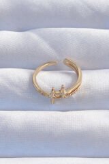 Pirinç Gold Renk Zirkon Taşlı 2li Görünüm Ayarlanabilir Yıldız Model Yüzük