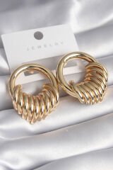 Pirinç Gold Renk Halka Sarmal Model Kadın Küpe