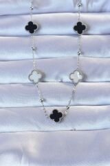 316L Çelik Gümüş Renk Çift Renkli Mineli Yonca Kolye