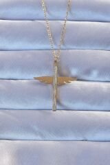 316L Çelik Altın Renk Zirkon Taşlı Mikail Kolye