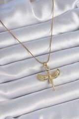 316L Çelik Zincir Gold Renk Zirkon Taş Detaylı Melek Model Kadın Kolye
